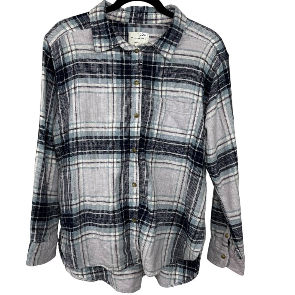 American Eagle Blue and purple Plaid Boyfriend Flannel Shirt Small